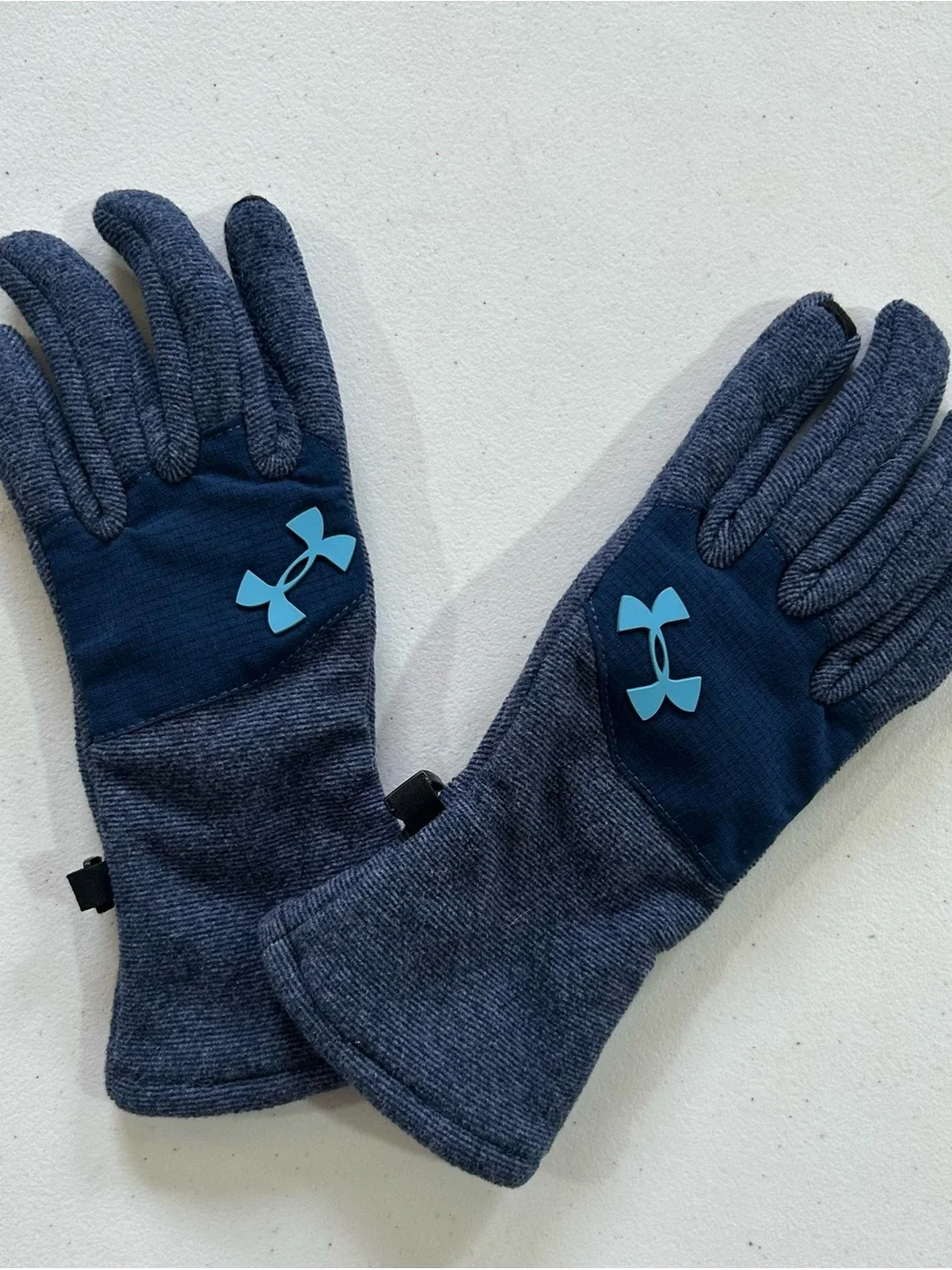Under Armour Kids Navy Blue Heather Gloves with Light Blue Logo